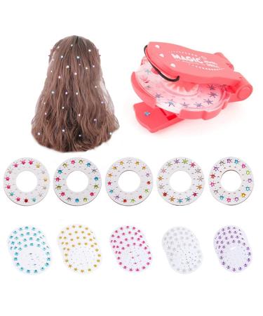 Hair Bedazzler Kit with 375 Rhinestones Hair Gem Stamper Bling Gem Machine Glam Bling Styling Tool Christmas Festival Birthday Party Clothes Nail and Hair Accessories (375 JEWELS)