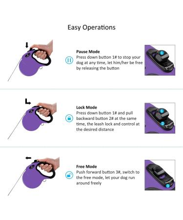 Philorn 5m Retractable Dog Leash for Medium to Large Dogs - One-Button Blocking Non-Slip Handle Reflective Up to 50kg - Purple - Buy Online on SooperMarket.com