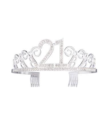 Frcolor 21th Birthday Crystal Tiara Crowns Headband with Hair Combs