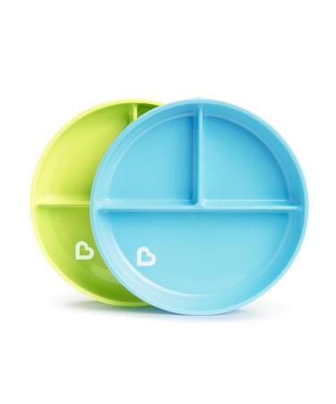 Munchkin children's plates with subdivisions dining plates for babies and toddlers from 6 months BPA-free shared plate ideal for the introduction of complementary food-blue/green 2-series set plate with suction cup blue/green