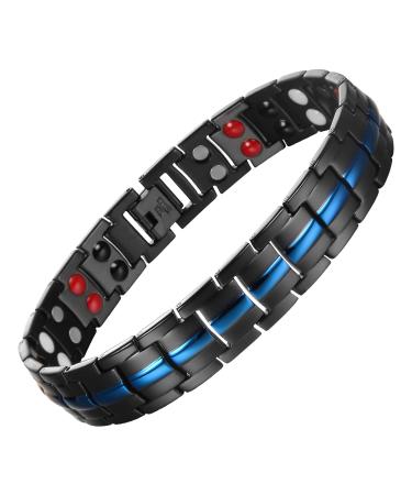 MagEnergy Titanium Steel Magnetic Bracelets for Men 4 Element Double Row Ultra Strength Magnets Wristband Magnetic Brazaletes with Adjustable Links Removal Tool & Jewelry Gift Box (One Blue-4)