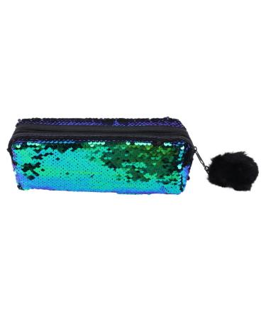EXCEART 1pc Pencil Style Bags Makeup Cosmetic Mermaid Sequin Multifunction Lady Storage Pouch Bag Sequins Green Black 21X7CM