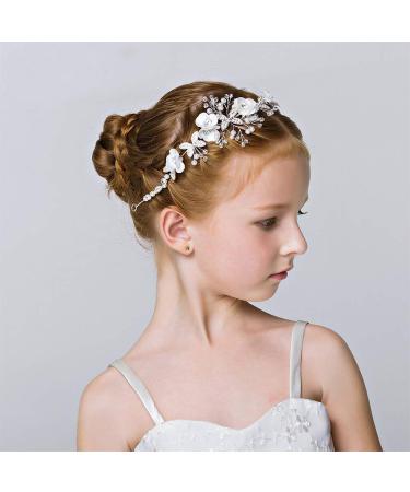 IYOU Princess White Flower Headpiece | Pearls & Crystal Bridal Hair Accessories for Girls | Elegant Wedding & Communion Hairdress - Buy Online on SooperMarket.com