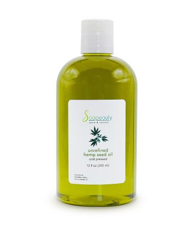 Soapeauty Hemp Seed Oil Unrefined Cold Pressed | Massage & Body Oil | for Skin Face Hair and Soap Making | Carrier for Essential Oils | Rich in Omega Fatty Acids 12 Fl Oz