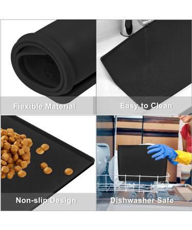 TORASO 2 Pack Silicone Waterproof Pet Feeding Mats (18x12) - Non Slip, Easy Clean, Prevents Food and Water Overflow - Dog & Cat Placemat - Black (2 pcs) - Buy Online on SooperMarket.com