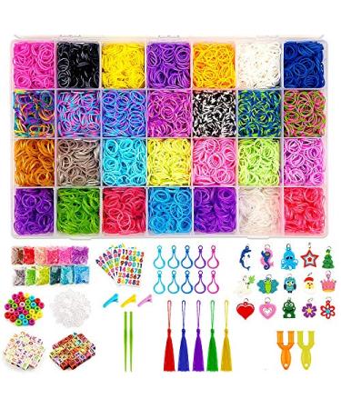 WISHTIME Rubber Band Bracelet Kit for Girls Toys - 11700+ PCS DIY Bracelet Making Kit Includes 10000+ Bands in 28 Colors, 175 Beads, 30 Charms, 5 Tassels, 5 Crochet Hooks, 3 Hair Clips