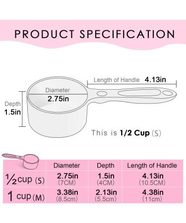 Food Grade Melamine Scoop Set - 1 Cup and 1/2 Cup Pink Scoops for Pet Food, Flour, Candy - Plastic Dry Measuring Cup for Canisters and Freezer - Buy Online on SooperMarket.com