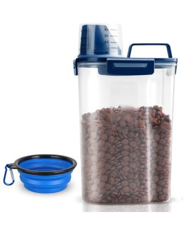 TIOVERY Upgraded Dog Food Storage Container Small, Cat Food Container Airtight, Pet Food Container Dispenser with Pour Spout, Measuring Cup and 4 Seal Buckles for Dogs, Cats, Birds (Blue)