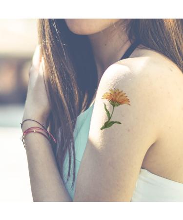 Oottati Waterproof Temporary Tattoo Stickers - 9 Sheets | Tulip, Sunflower, Rose, Nasturtium, Chrysanthemum Designs - Buy Online on SooperMarket.com