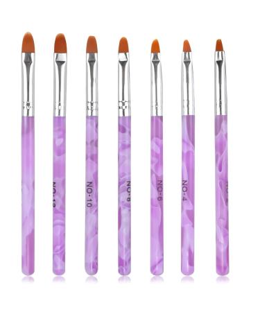 Jinlaili 7PCS Nail Art Brush Set Purple Nail Art Tips Builder Brush UV Gel Acrylic Nail Brush Nail Painting Brush Pen Nail Art Design Painting Liner Pen Set Acrylic Nail Brush Kit for Home Salon