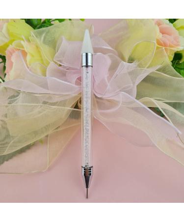 Beauticco 1 Piece Rhinestone Picker Dotting Pen Dual-ended Rhinestone Gems Crystals Studs Picker Wax Pencil Pen Crystal Beads Handle Manicure Nail Art DIY Decoration Tool (Pink Blue Clear) (Clear)