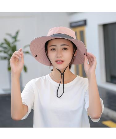NPQQUAN Sun Hat for Women Men - 2 PCS Wide Brim UPF 50+ Fishing Bucket Beach Hats with Ponytail Hole - Pink/Grey - Buy Online on SooperMarket.com