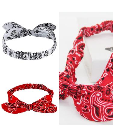 2PCS Red White Paisley Print Bandana Headband Set for Girls and Women - Buy Online on SooperMarket.com