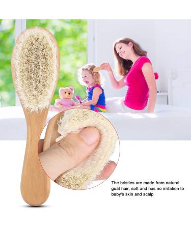 Soft Natural Goat Baby Hair Brush and Infant Head Massage Comb with Wooden Handle - Buy Online on SooperMarket.com
