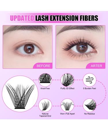 Rxuaw DIY Eyelash Extension Kit Lash Clusters 12 Rows Cluster Lashes with Glue and Tweezer for Lash Extension Beginners Outfit - Buy Online on SooperMarket.com