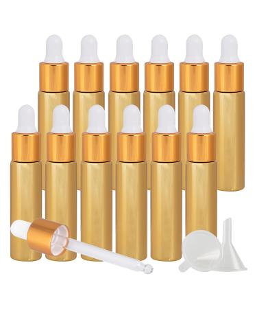 Tianzd 24 pieces 10 ml of empty chrome yellow drip bottle Pipette bottles with glass pipette 10 ml of glass bottle with a drip pipette with gold screw cap for essential oils perfume oils yellow 10 ml