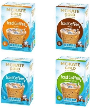 Mokate Gold Premium Iced Coffee Caramel Mocha White Chocolate and Chocolate & Mint Flavour 4 boxes x 8 Sachets Total 32 - Buy Online on SooperMarket.com