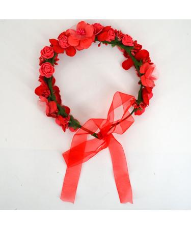 AISI Red Flower Wreath & Bracelet Set | Boho Hair Band & Crown for Wedding & Festival - Buy Online on SooperMarket.com