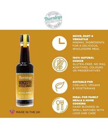 Thornleys Worcester Style Sauce | 1 Bottle x 150ml | No Additives Preservatives Colours MSG Wheat or Gluten | Suitable for Vegans | Ideal to Add to Soups Casseroles Stews and More 150 ml (Pack of 1) - Buy Online on SooperMarket.com