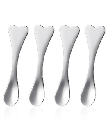 Metal Makeup Spatula 4 Pieces Facial Massage Scoop Mini Beauty Spoons Heart-shaped Skincare Applicator Brush Reusable Cosmetic Tools for Face Mask Cream Lotions Moisturizers