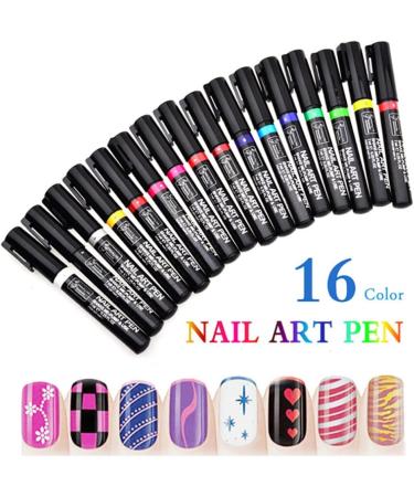 16PCS Nail Art Pen Painting Kit Drawing Dotting Nail Polish Pen 3d Nail Design Beauty Tools For Uv Gel Polish Assorted Colour - Buy Online on SooperMarket.com