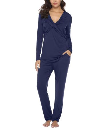 Irdcomps Women's Maternity Pyjamas Set - Cotton Nursing Nightwear PJ Set for Pregnancy - S Navy Blue - Buy Online on SooperMarket.com