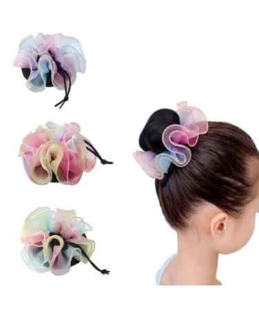 AsggBah 3pcs Colored Hair Net Bun Covers with Flowers Deco Dance Snood Hair Net Accessories for Dancers Skating (Large Size)