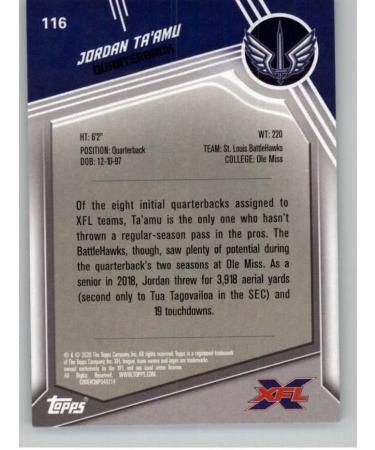 2020 Topps XFL #116 Jordan Ta'amu RC Rookie Card - St. Louis BattleHawks - Official XFL Trading Card - Buy Online on SooperMarket.com