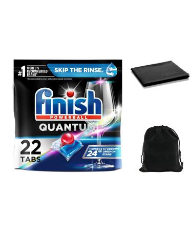 FINISH - Quantum - 22ct - Dishwasher Detergent - Powerball - Ultimate Clean & Shine - Dishwashing Tablets - Dish Tabs Includes Cleaning Cloth and Storage Pouch