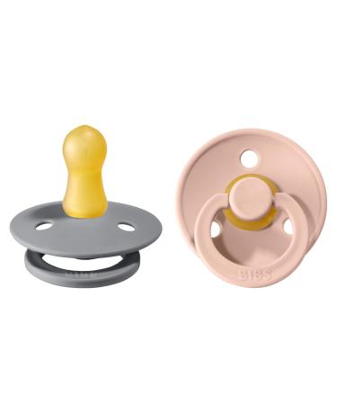 BIBS Pacifiers | Natural Rubber Baby Pacifier | Set of 2 BPA-Free Soothers | Made in Denmark | Cloud/Blush | Size 0-6 Months