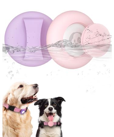 Simplethings waterproof Airtag dog collar anti-loss protective cover compatible with Apple Airtag GPS tracker silicone-air day holder for cat and dog collars pink+purple M-22mm