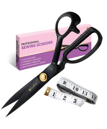 Fabric Scissors Professional (9-inch), Premium Scissors for Fabric Cutting with Bonus Measuring Tape - Made of High Density Carbon Steel Shears, Sewing Scissors for Fabric, Leather, Thin Metal, etc. 9 inch