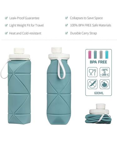 20oz Dark Green Collapsible Water Bottle | Leakproof & Reusable | BPA-Free Silicone | Portable for Gym, Camping & Travel - Buy Online on SooperMarket.com