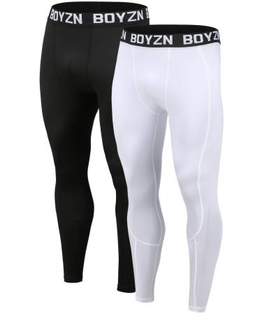 Holure Men's 2 Pack Compression Pants Base Layer Sports Leggings Running Pants for Men Fitness Tights S Black / White
