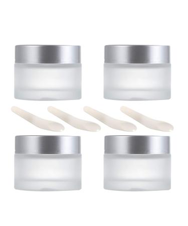 4 Pieces Empty Cosmetic Pots Glass Travel Cosmetics Container Jars with with Plastic Lids for Sample Creams 100g / 100ml Women Creams Make-up Sample Containers Round Silver