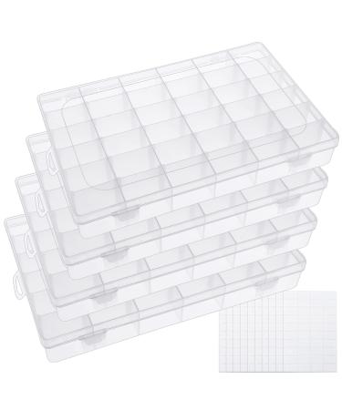 BAKHUK 4 Pack 36 Grids Clear Plastic Organizer Box Storage Container with Adjustable Divider Tackle Box Organizer Bead Organizer Art Crafts Jewelry with 400 Label Stickers A-36 compartments