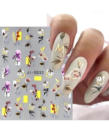 Dornail 5D Embossed Bronzing Nail Stickers - Spring Floral Decals for Women Manicure - Colorful Flower & Bird Nail Art Accessories - Buy Online on SooperMarket.com
