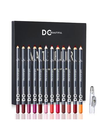 DC-BEAUTIFUL 12Pcs Lot Set 12 Colors Lip Liner Pencil Waterproof Non-marking Matt Velvet Lipstick Pen, Professional Long Lasting Lipliner Set with Sharpener(2022 Upgraded )