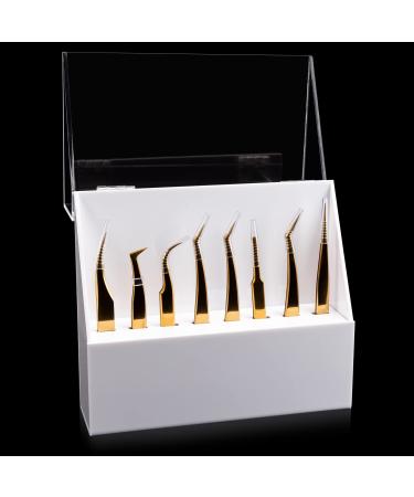 Noverlife 8 Slots Eyelash Tweezer Holder Acrylic Lash Tweezer Storage Case with Dust-proof Cover Tweezer Extension Tools Organizer Stand Durable Tweezer Display Stand Box for Salon & Home (White)