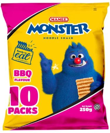 Mamee Monster Noodle Snack BBQ & Chicken Flavour Crispy Snacks 250g HALAL (2 Big Packs 20 Packets) - Buy Online on SooperMarket.com