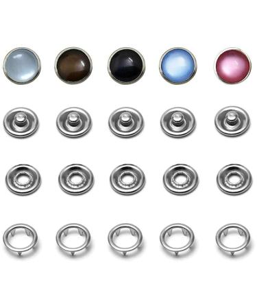 Pearl Snaps Fasteners Kit 10m Prong Ring Snaps for Western Shirt Clothes Popper Studs(5 Color x 10 Sets)