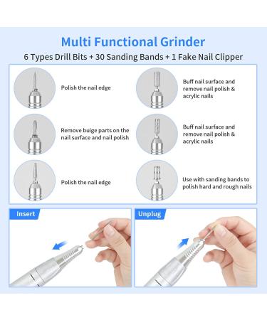 Professional 35000 RPM Portable Electric Nail Drill Machine Kit for Manicure and Pedicure | Includes Sanding Bands for Acrylic Gel Nails - 1 Count - Buy Online on SooperMarket.com