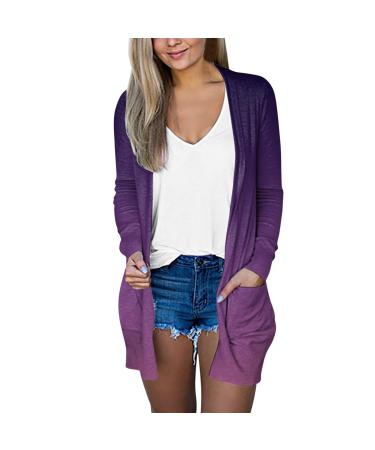 Long Shirt Outerwear Top Thin Warm Knitted Coat Women's Blouse V-Neck Shirt Tunic Long Women's Tunic Women's Shirt Casual Checked Shirt Women's Winter Chunky Knit Jacket H-purple. L