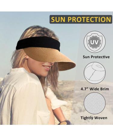 Women's Foldable Straw Sun Visor Hat - Wide Brim Beach Cap for Summer UV Protection in Korean Style - Khaki - Buy Online on SooperMarket.com