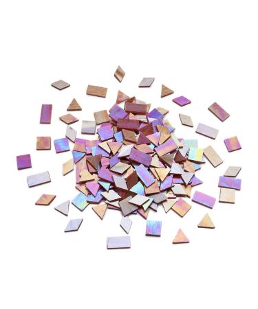 Iridescent Mosaic Glass Tiles 200 Pieces Stained Glass Tile Pieces for Mosaic Craft  4 Shapes Assortment Autumn