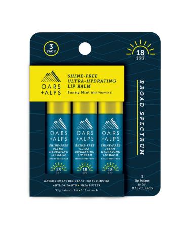 Oars + Alps Shine Free Lip Balm and SPF 18 Sunscreen, Lip Care with Sunny Mint Scent, Water and Sweat Resistant, Reef Safe, 0.15 Oz Each, 3 Pack