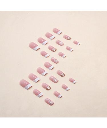 Justotry 24 Pcs Heart Square Short Milky French Press on Nails - Glitter Fake Nails Medium with Nail Glue - Pink Stick on Nails for Women - Squoval Nails for Nail Art - Buy Online on SooperMarket.com