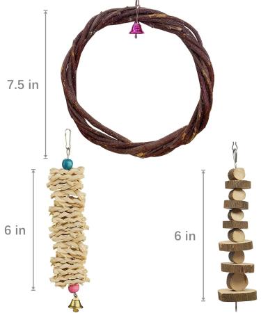 LIMIO 7 PCS Bird Parrot Swing Chewing Toys - Natural Wood Perch and Cage Toys for Small Parakeets, Cockatiels, Conures, Finches, Budgies, Parrots, Love Birds - Buy Online on SooperMarket.com