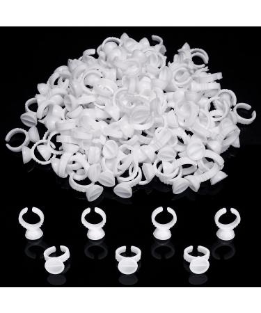 Akstore 200PCS Disposable Makeup Glue Rings Plastic Nail Art Tattoo Glue Rings Holder Eyelash Extension Rings Adhesive Pigment Holders Finger Hand Beauty Tools (Seperated)
