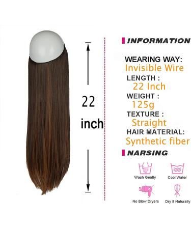 Halo Long Synthetic Hair Extensions Invisible Wire Headband 22 Inch Straight 4.4 Oz - Heat Resistant Fiber - No Clip - Dark Brown Mix Light Auburn - Buy Online on SooperMarket.com